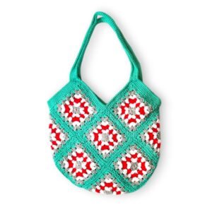 Handmade Crochet Granny Square Bag with Zipper - Sea Green