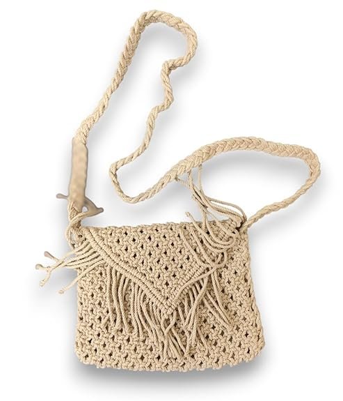 Handmade Macrame BOHO Sling Bag - Beige Color