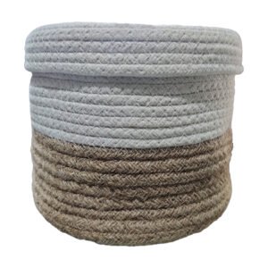 Handmade, Two Tone, Cotton Rope and Jute Storage Basket with Lid (Big Basket)