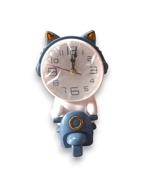 Cute Astronaut Scooter Alarm Clock, Kids Room Decor, White and Grey Clock with Cat Ears