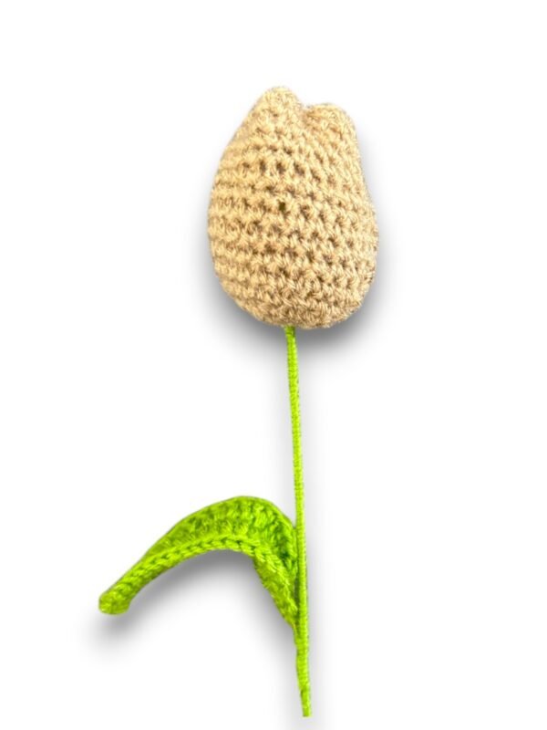 Handmade Crochet Tulip, Brown Color, Decorative Artificial Flower with Stem, Single Stem